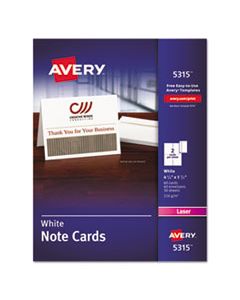 AVE5315 NOTE CARDS, LASER PRINTER, 4 1/4 X 5 1/2, UNCOATED WHITE, 60/PACK WITH ENVELOPES