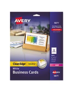 AVE5871 CLEAN EDGE BUSINESS CARDS, LASER, 2 X 3 1/2, WHITE, 200/PACK