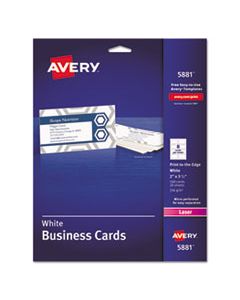 AVE5881 PRINT-TO-THE-EDGE MICROPERF BUSINESS CARDS, COLOR LASER, 2 X 3 1/2, WHT, 160/PK