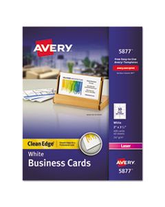 AVE5877 CLEAN EDGE BUSINESS CARDS, LASER, 2 X 3 1/2, WHITE, 400/BOX