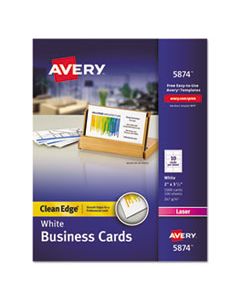 AVE5874 CLEAN EDGE BUSINESS CARDS, LASER, 2 X 3 1/2, WHITE, 1000/BOX