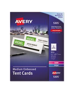 AVE5305 MEDIUM EMBOSSED TENT CARDS, WHITE, 2 1/2 X 8 1/2, 2 CARDS/SHEET, 100/BOX