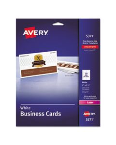 AVE5371 PRINTABLE MICROPERF BUSINESS CARDS, LASER, 2 X 3 1/2, WHITE, UNCOATED, 250/PACK