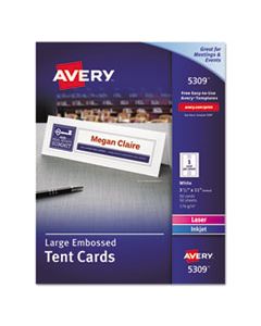 AVE5309 LARGE EMBOSSED TENT CARD, WHITE, 3 1/2 X 11, 1 CARD/SHEET, 50/BOX