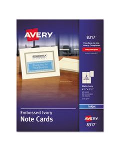 AVE8317 EMBOSSED NOTE CARDS, INKJET, 4 1/4 X 5 1/2, MATTE IVORY, 60/PK W/ENVELOPES