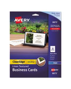 AVE8873 LINEN TEXTURE TRUE PRINT BUSINESS CARDS, INKJET, 2 X 3 1/2, LINEN WHITE, 200/PK