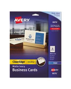 AVE8876 TRUE PRINT CLEAN EDGE BUSINESS CARDS, INKJET, 2 X 3 1/2, IVORY, 200/PACK