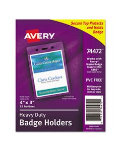 AVE74472 SECURE TOP HEAVY-DUTY BADGE HOLDERS, VERTICAL, 3W X 4H, CLEAR, 25/PACK