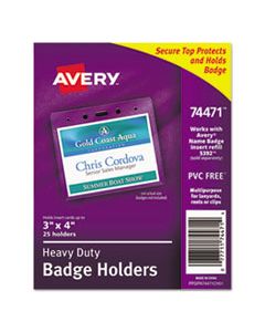 AVE74471 SECURE TOP HEAVY-DUTY BADGE HOLDERS, HORIZONTAL, 4W X 3H, CLEAR, 25/PACK