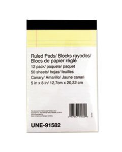 UNE91582 RULED WRITING PAD, NARROW RULE, 5 X 8, CANARY, 50 SHEETS, DOZEN