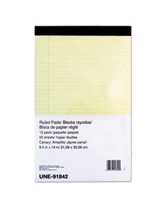 UNE91842 RULED WRITING PAD, WIDE/LEGAL RULE, 8.5 X 13.25, CANARY, 50 SHEETS, DOZEN