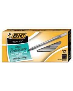 BICGSF11BK ROUND STIC XTRA PRECISION STICK BALLPOINT PEN, 0.8MM, BLACK INK, SMOKE BARREL, DOZEN