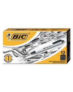 BICCSM11BK CLIC STIC RETRACTABLE BALLPOINT PEN, MEDIUM 1 MM, BLACK INK, WHITE BARREL, DOZEN