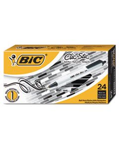 BICCSM241BK CLIC STIC RETRACTABLE BALLPOINT PEN, MEDIUM 1 MM, BLACK INK, WHITE BARREL, 24/PACK