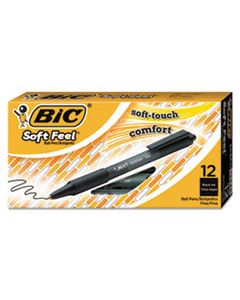BICSCSF11BK SOFT FEEL RETRACTABLE BALLPOINT PEN, FINE 0.8MM, BLACK INK/BARREL, DOZEN