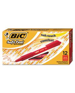 BICSCSM11RD SOFT FEEL RETRACTABLE BALLPOINT PEN, MEDIUM 1MM, RED INK/BARREL, DOZEN