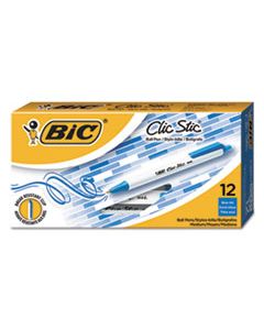 BICCSM11BE CLIC STIC RETRACTABLE BALLPOINT PEN, MEDIUM 1 MM, BLUE INK, WHITE BARREL, DOZEN