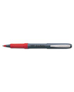 BICGREM11RD ROLLER GLIDE ROLLER BALL PEN, MICRO-FINE 0.5MM, RED INK, GRAY BARREL, DOZEN