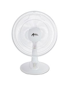 ALEFAN122W 12" 3-SPEED OSCILLATING DESK FAN, PLASTIC, WHITE