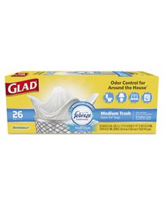 CLO78815BX ODORSHIELD MEDIUM QUICK-TIE TRASH BAGS, 8 GAL, 0.57 MIL, 21.63" X 23", WHITE, 26/BOX