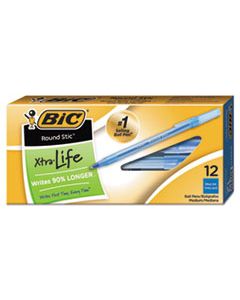 BICGSF11BE ROUND STIC XTRA PRECISION STICK BALLPOINT PEN, .8MM, BLUE INK, TRAN BLUE BARREL, DOZEN