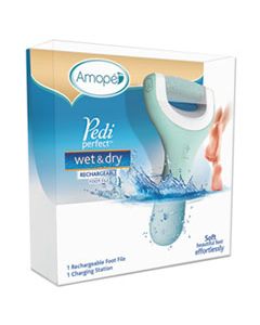 RAC95139 PEDI PERFECT WET & DRY RECHARGEABLE FOOT FILE, AQUA/WHITE, 6/CARTON