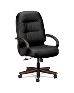 HON2191NSR11 PILLOW-SOFT 2190 SERIES EXECUTIVE HIGH-BACK CHAIR, SUPPORTS UP TO 300 LBS., BLACK SEAT/BLACK BACK, MAHOGANY BASE