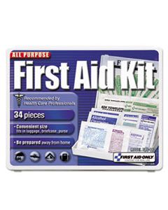 FAO112 ALL-PURPOSE FIRST AID KIT, 34 PIECES, 3 3/4 X 4 3/4 X 1/2, BLUE/WHITE