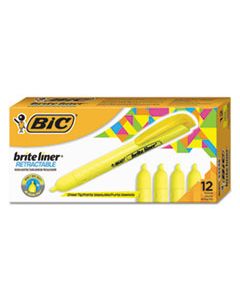 BICBLR11YW BRITE LINER RETRACTABLE HIGHLIGHTER, CHISEL TIP, FLUORESCENT YELLOW, DOZEN