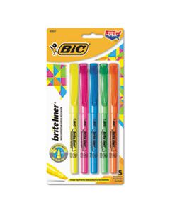 BICBLP51WASST BRITE LINER HIGHLIGHTER, CHISEL TIP, ASSORTED COLORS, 5/SET