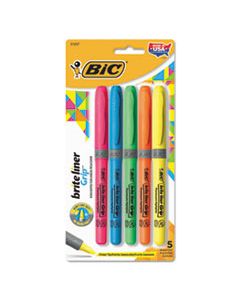 BICGBLP51ASST BRITE LINER GRIP POCKET HIGHLIGHTER , CHISEL TIP, ASSORTED COLORS, 5/SET