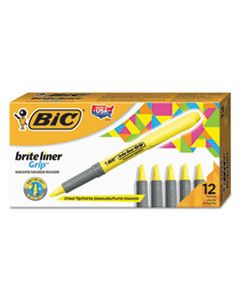 BICGBL11YW BRITE LINER GRIP POCKET HIGHLIGHTER , CHISEL TIP, FLUORESCENT YELLOW, DOZEN