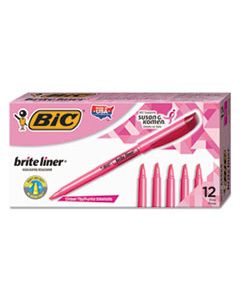 BICBL11PK BRITE LINER HIGHLIGHTER, CHISEL TIP, FLUORESCENT PINK, DOZEN