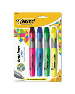 BICBLMGP41ASST BRITE LINER TANK-STYLE HIGHLIGHTER, CHISEL TIP, ASSORTED COLORS, 4/SET