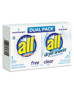 VEN2979355 FREE CLEAR HE LIQUID LAUNDRY DETERGENT/DRYER SHEET DUAL VEND PACK, 100/CTN