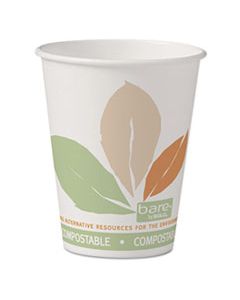 SCC378PLABBPK BARE BY SOLO ECO-FORWARD PLA PAPER HOT CUPS, 8 OZ, LEAF DESIGN, WHITE/GREEN/ORANGE, 50/PACK