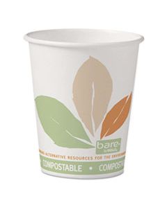 SCC370PLAJ7234P BARE BY SOLO ECO-FORWARD PLA PAPER HOT CUPS, 10 OZ, LEAF DESIGN, WHITE/GREEN/ORANGE, 50/PACK