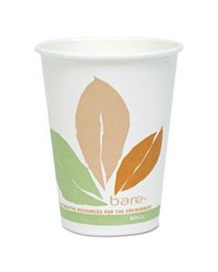 SCC412PLNJ7234P BARE BY SOLO ECO-FORWARD PLA PAPER HOT CUPS, 12 OZ, LEAF DESIGN, WHITE/GREEN/ORANGE, 50/PACK