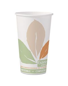 SCC316PLABBPK BARE BY SOLO ECO-FORWARD PLA PAPER HOT CUPS, 16 OZ, LEAF DESIGN, WHITE/GREEN/ORANGE, 50/PACK