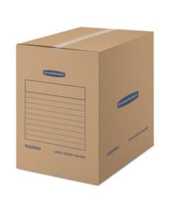 FEL7714001 SMOOTHMOVE BASIC MOVING BOXES, LARGE, REGULAR SLOTTED CONTAINER (RSC), 18" X 18" X 24", BROWN KRAFT/BLUE, 15/CARTON