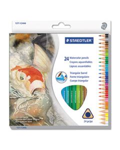 STD1271C24A6 TRIANGULAR WATERCOLOR PENCIL SET, 2.9 MM, H (#3), ASSORTED LEAD/BARREL COLORS, 24/PACK