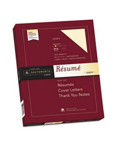 SOUR14ICF 100% COTTON RESUME PAPER, 24 LB, 8.5 X 11, IVORY, 100/PACK