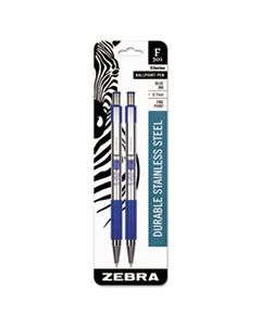 ZEB27122 F-301 RETRACTABLE BALLPOINT PEN, 0.7MM, BLUE INK, STAINLESS STEEL/BLUE BARREL, 2/PACK