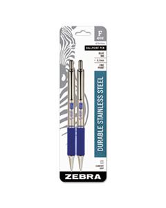 ZEB29222 F-402 RETRACTABLE BALLPOINT PEN, 0.7MM, BLUE INK, STAINLESS STEEL/BLUE BARREL, 2/PACK