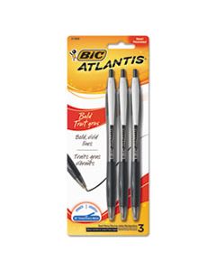 BICVCGBP31BK ATLANTIS BOLD RETRACTABLE BALLPOINT PEN, BOLD 1.6MM, BLACK INK/BARREL, 3/PACK