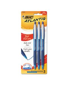 BICVCGBP31BE ATLANTIS BOLD RETRACTABLE BALLPOINT PEN, BOLD 1.6MM, BLUE INK/BARREL, 3/PACK