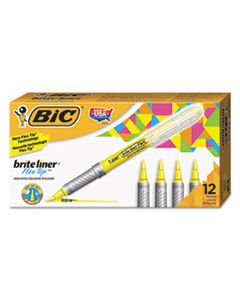 BICGBLB11YE BRITE LINER FLEX TIP HIGHLIGHTERS, BRUSH TIP, YELLOW, DOZEN