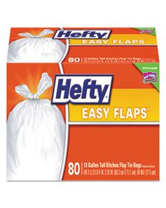 PCTE84563 EASY FLAPS TRASH BAGS, 13 GAL, 0.8 MIL, 23.75" X 28", WHITE, 80/BOX