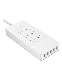 IVR71676 SURGE PROTECTOR, 6 OUTLETS/5 USB CHARGING PORTS, 4-1/2 FT CORD, 1700 J, WHITE
