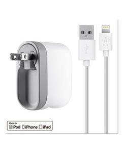 BLKF8J032TT04WH SWIVEL CHARGER, 2.1 AMP PORT, DETACHABLE LIGHTNING CABLE, WHITE